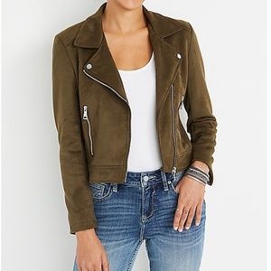 Suede moto jacket, small, olive green